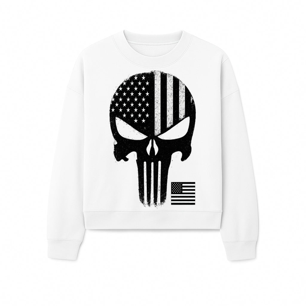 American Flag Skull Graphic Art Print | Punisher Style Decor | Military Inspired Wall Art | Vintage Distressed Artwork for Home - Sweatshirt 1758008578784.jpg