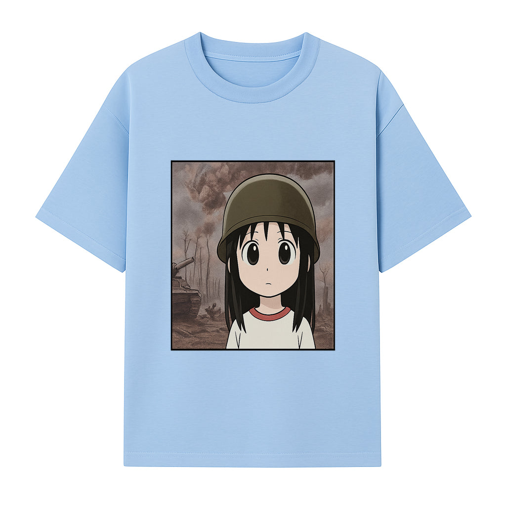 Anime Girl in Military Helmet Art Print - War Theme, Vintage Style, Character Illustration for Home Decor, Gifts for Fans - T-shirt 1758008578844.jpg