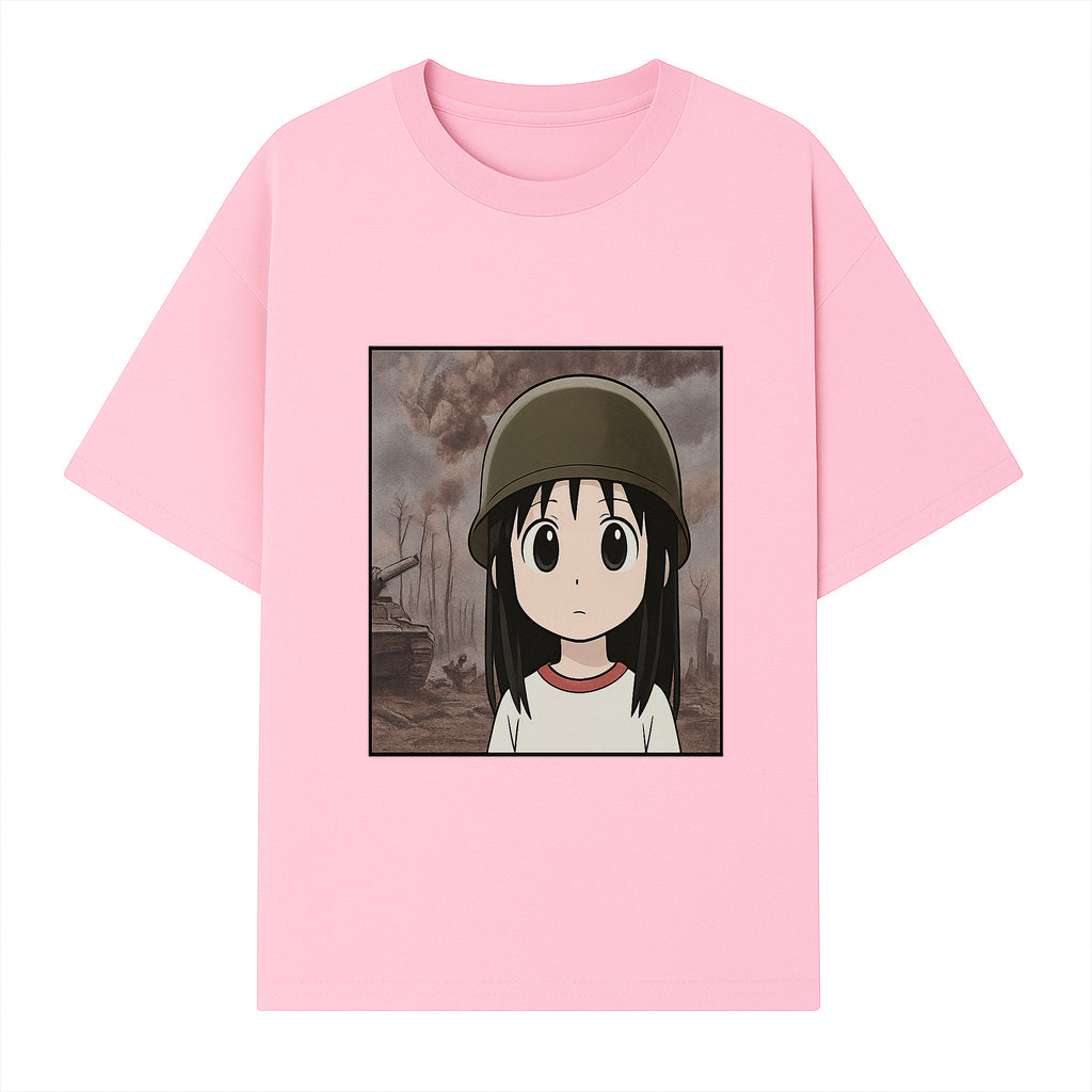 Anime Girl in Military Helmet Art Print - War Theme, Vintage Style, Character Illustration for Home Decor, Gifts for Fans - T-shirt 1758008579002.jpg
