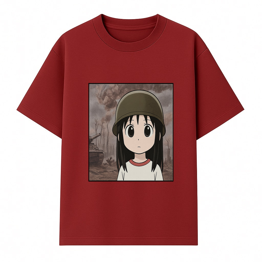 Anime Girl in Military Helmet Art Print - War Theme, Vintage Style, Character Illustration for Home Decor, Gifts for Fans - T-shirt 1758008579135.jpg