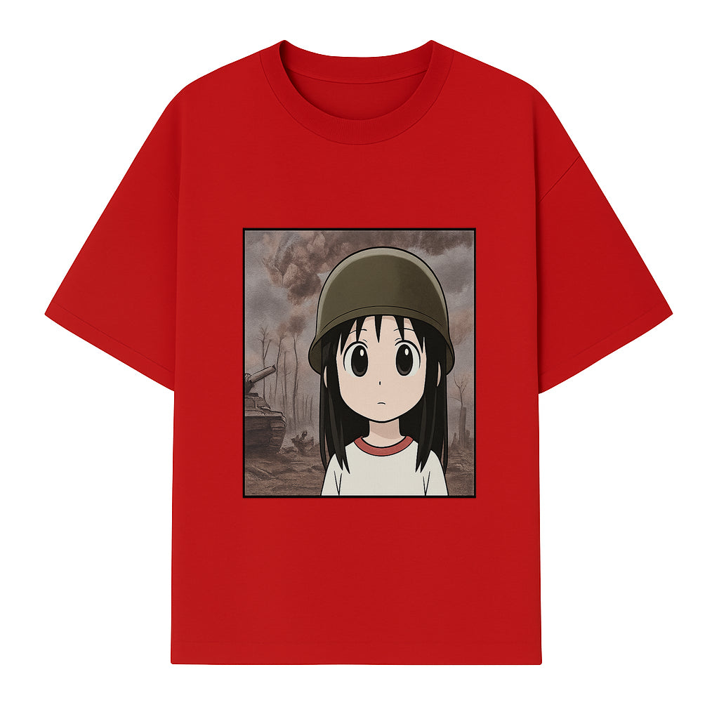 Anime Girl in Military Helmet Art Print - War Theme, Vintage Style, Character Illustration for Home Decor, Gifts for Fans - T-shirt 1758008579372.jpg