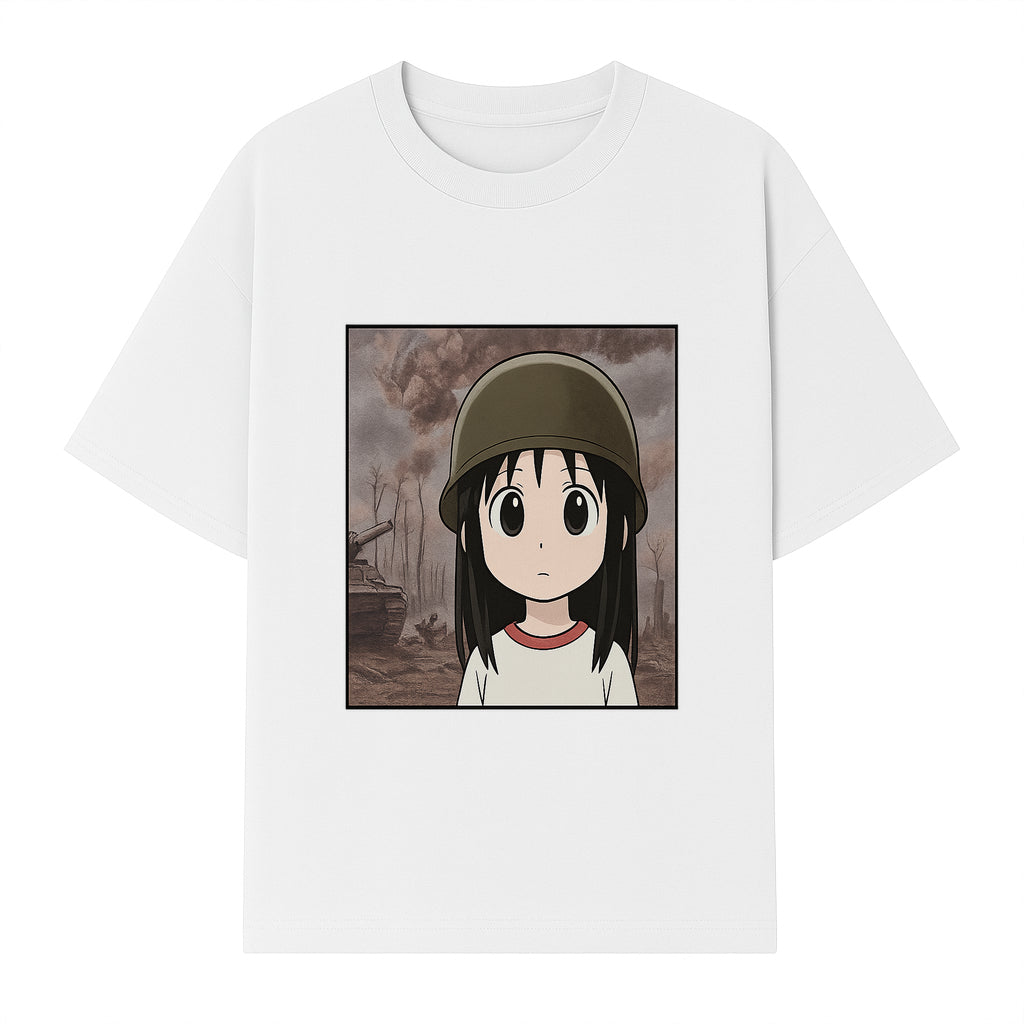 Anime Girl in Military Helmet Art Print - War Theme, Vintage Style, Character Illustration for Home Decor, Gifts for Fans - T-shirt 1758008579649.jpg