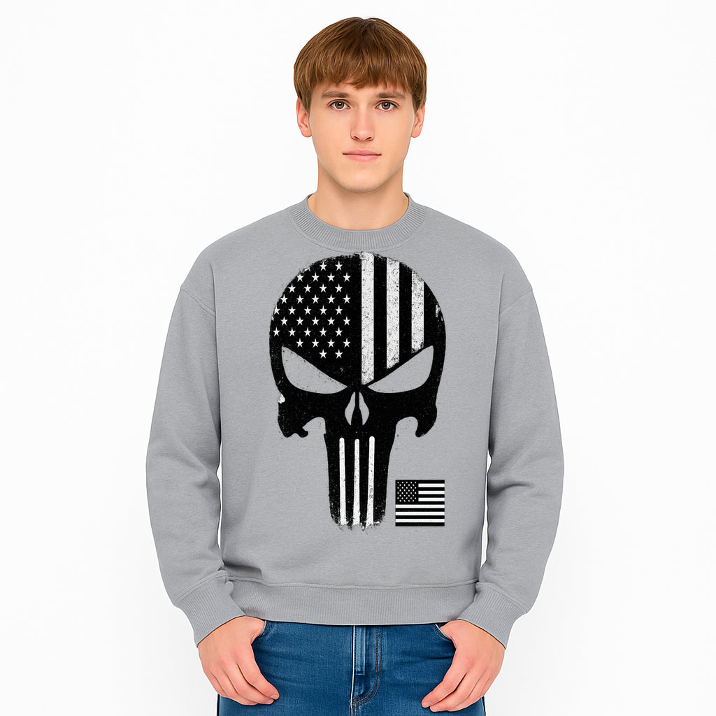 American Flag Skull Graphic Art Print | Punisher Style Decor | Military Inspired Wall Art | Vintage Distressed Artwork for Home - Sweatshirt 1758008579893.jpg