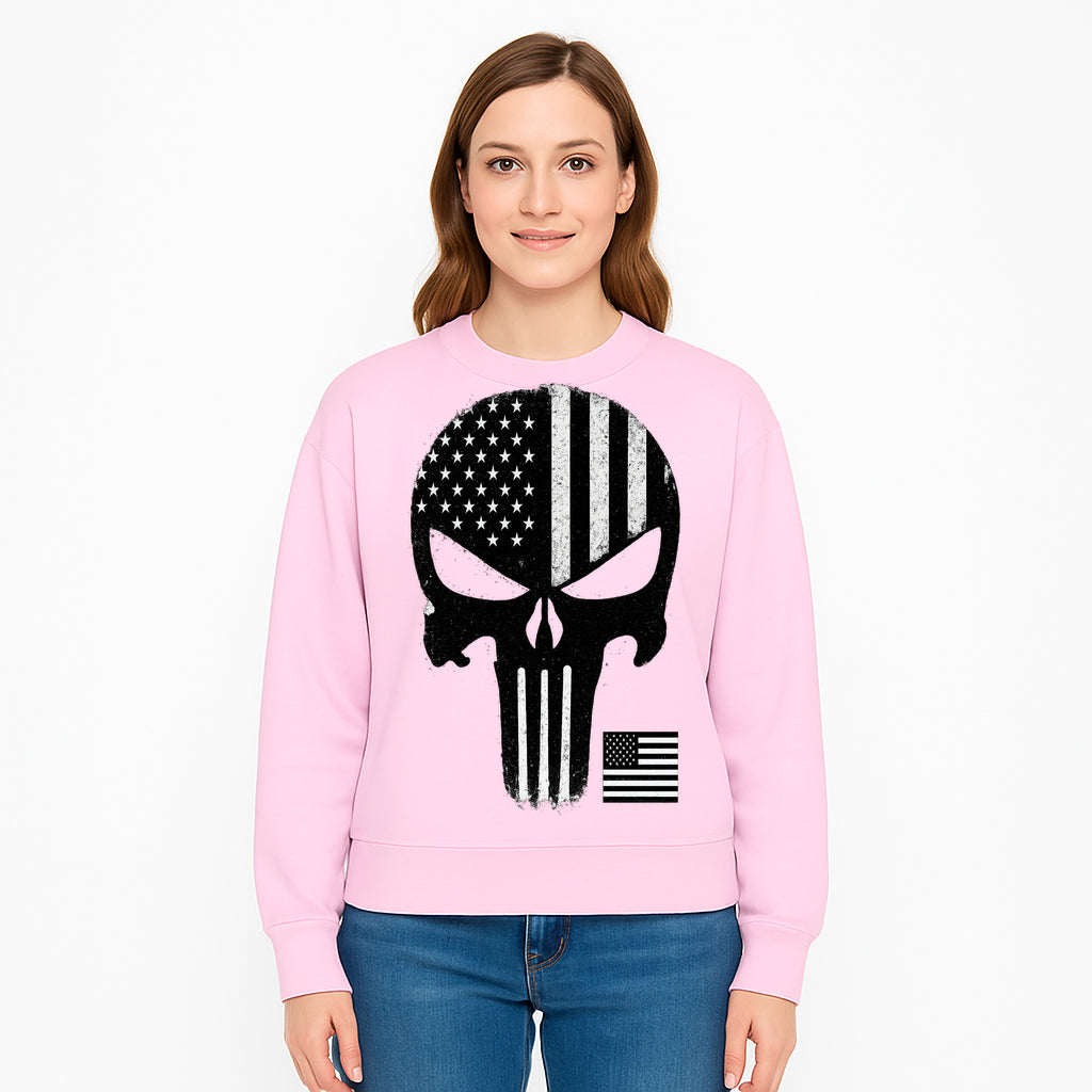 American Flag Skull Graphic Art Print | Punisher Style Decor | Military Inspired Wall Art | Vintage Distressed Artwork for Home - Sweatshirt 1758008580030.jpg