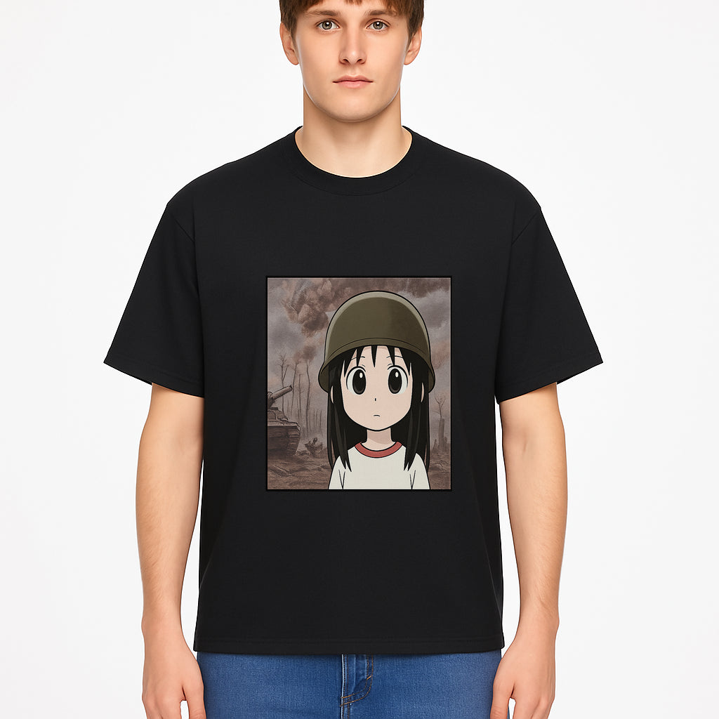 Anime Girl in Military Helmet Art Print - War Theme, Vintage Style, Character Illustration for Home Decor, Gifts for Fans - T-shirt 1758008580765.jpg