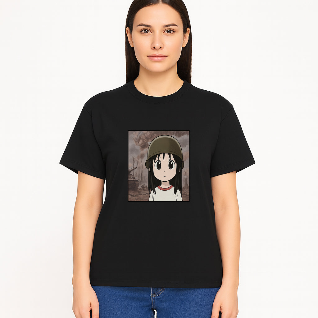 Anime Girl in Military Helmet Art Print - War Theme, Vintage Style, Character Illustration for Home Decor, Gifts for Fans - T-shirt 1758008580897.jpg