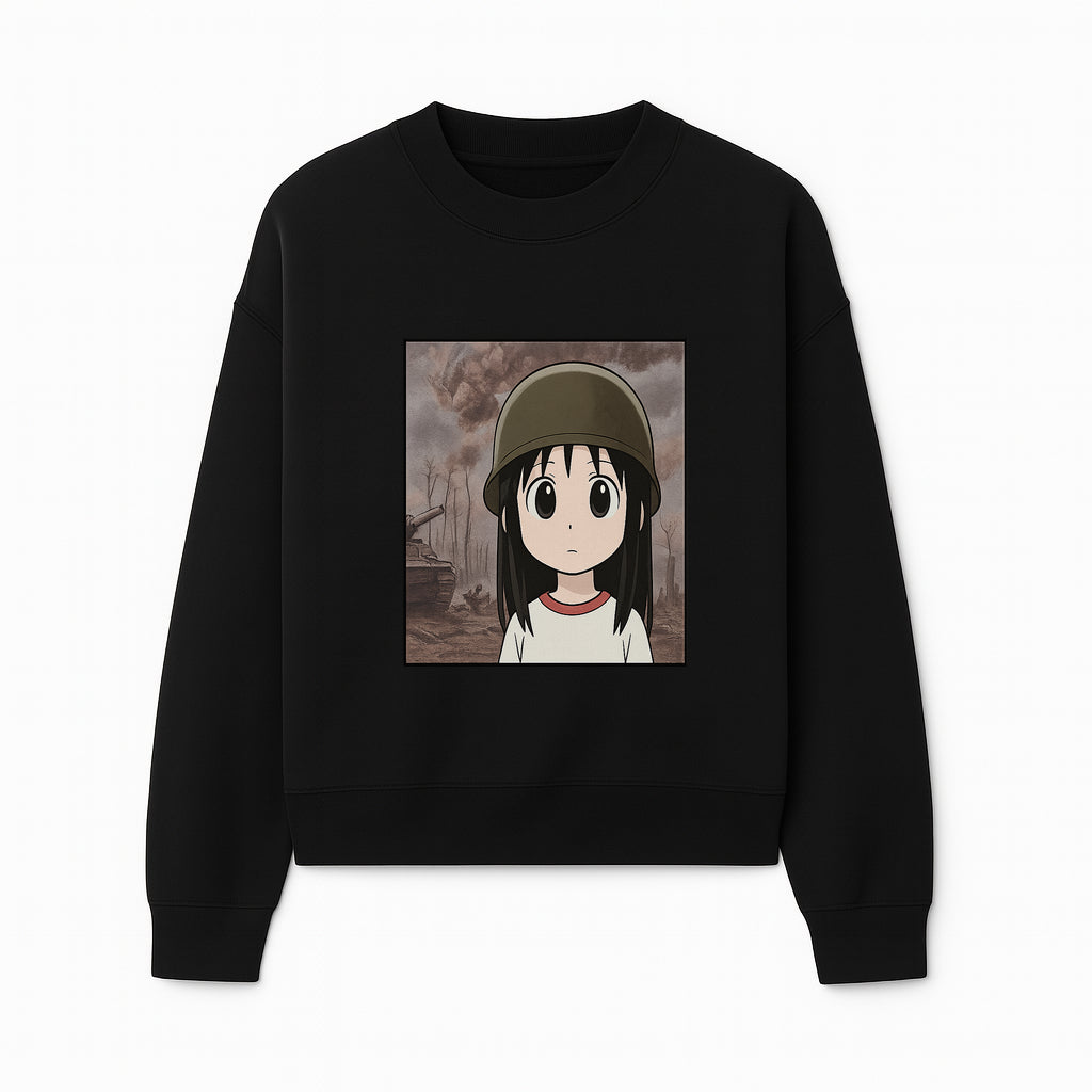 Anime Girl in Military Helmet Art Print - War Theme, Vintage Style, Character Illustration for Home Decor, Gifts for Fans - Sweatshirt 1758008581179.jpg