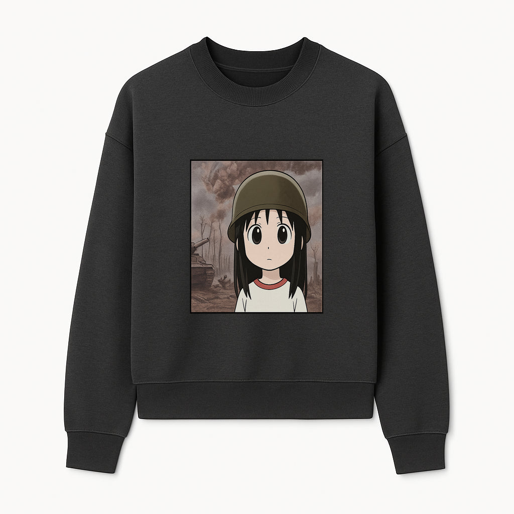 Anime Girl in Military Helmet Art Print - War Theme, Vintage Style, Character Illustration for Home Decor, Gifts for Fans - Sweatshirt 1758008581290.jpg