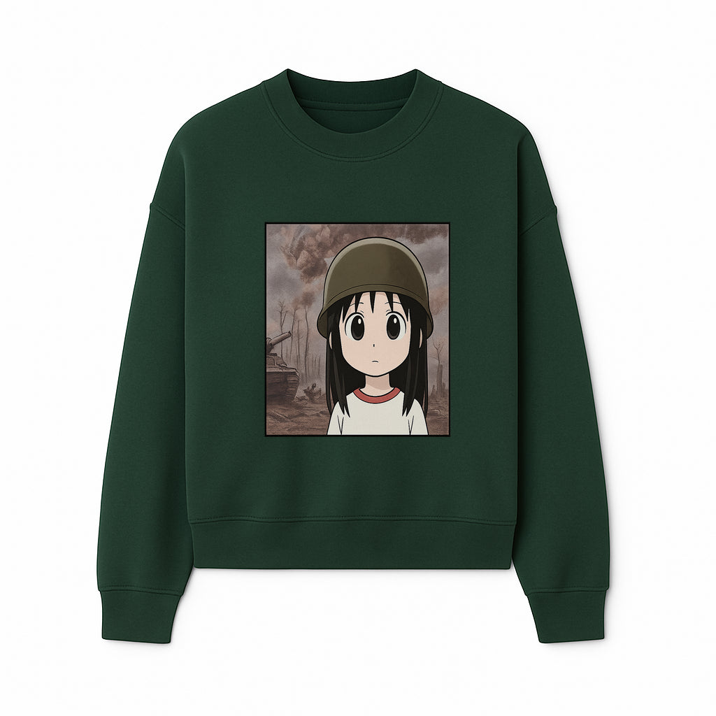 Anime Girl in Military Helmet Art Print - War Theme, Vintage Style, Character Illustration for Home Decor, Gifts for Fans - Sweatshirt 1758008581409.jpg