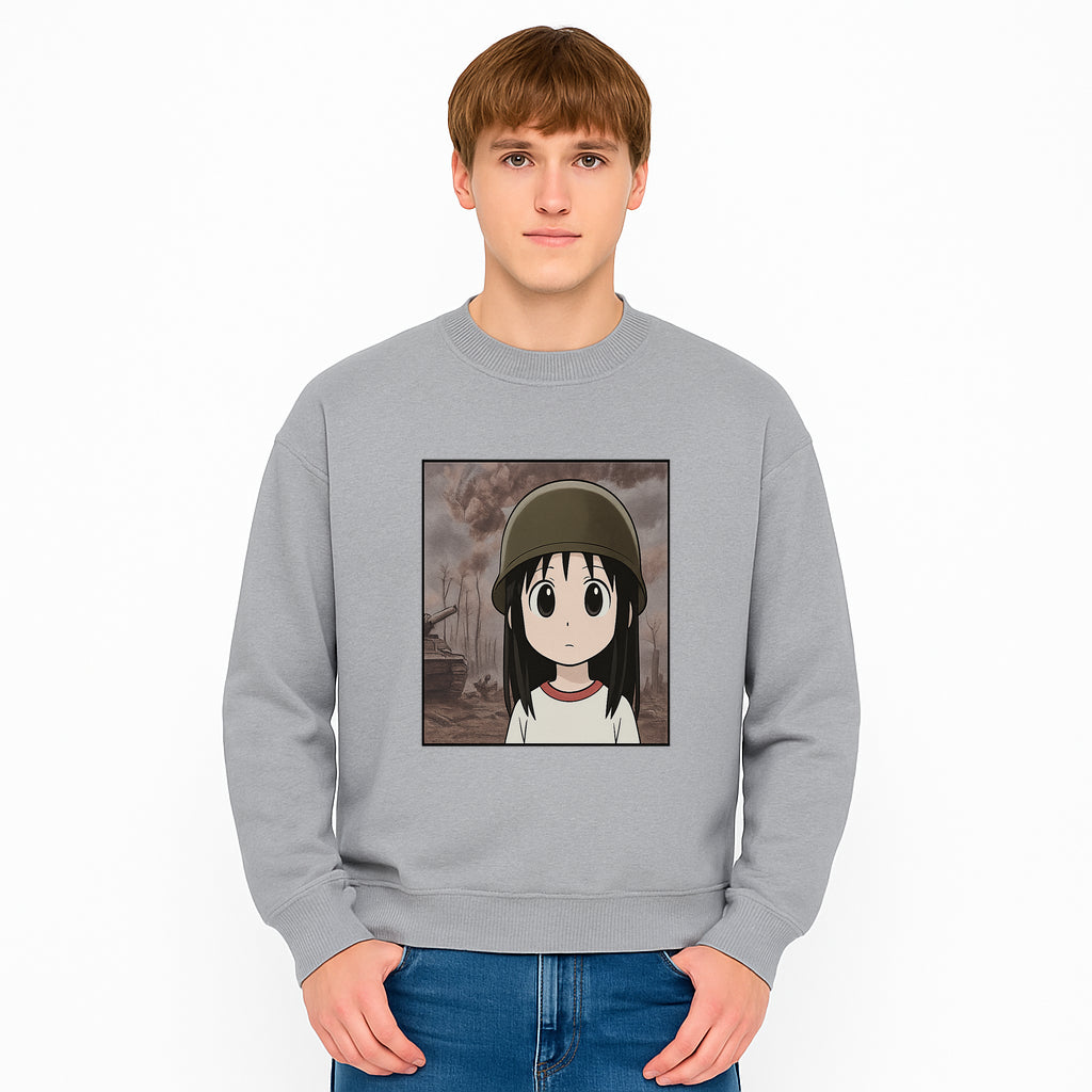 Anime Girl in Military Helmet Art Print - War Theme, Vintage Style, Character Illustration for Home Decor, Gifts for Fans - Sweatshirt 1758008583641.jpg