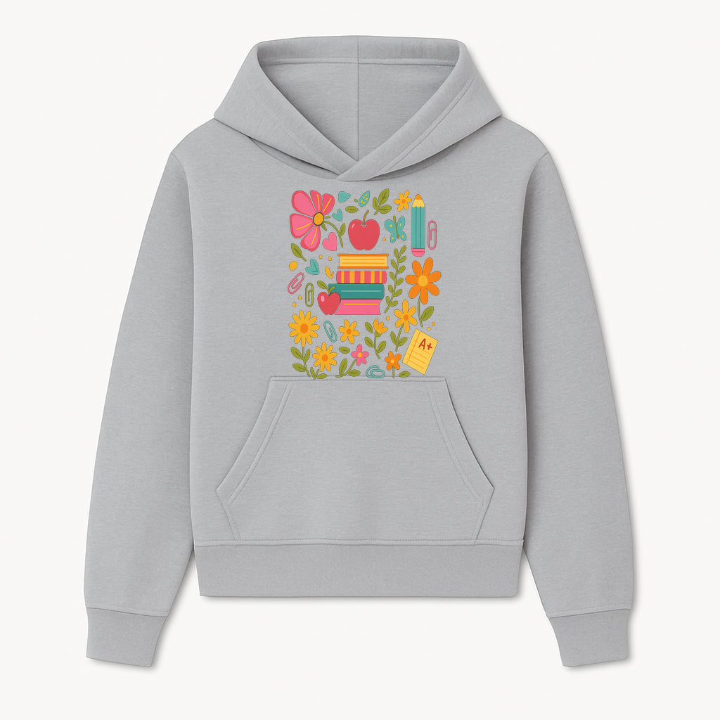 Colorful Back-to-School Illustration with Books, Flowers, and Apples, Perfect for Classroom Decor or Stationery - Hoodie 1758093354912.jpg