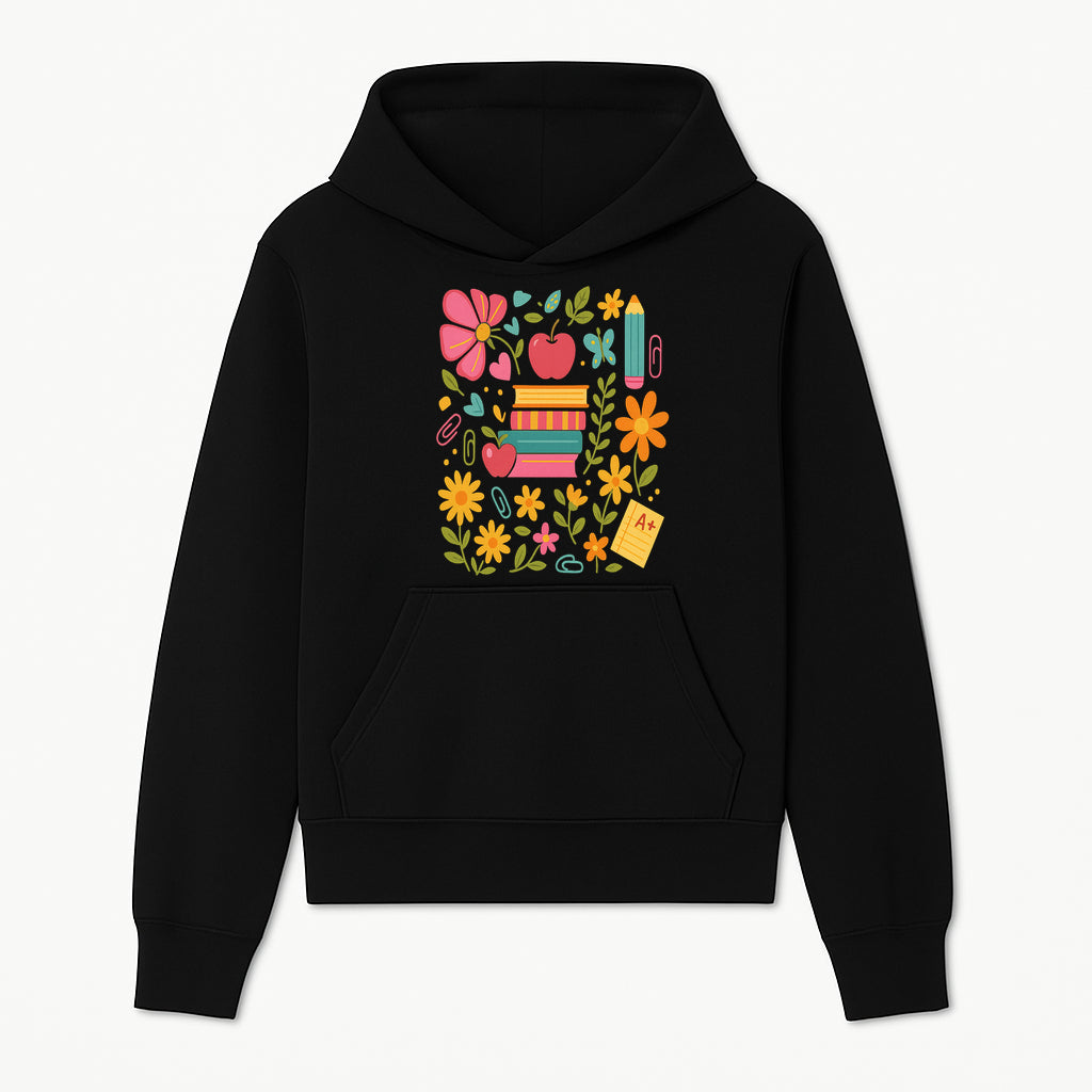Colorful Back-to-School Illustration with Books, Flowers, and Apples, Perfect for Classroom Decor or Stationery - Hoodie 1758093355141.jpg