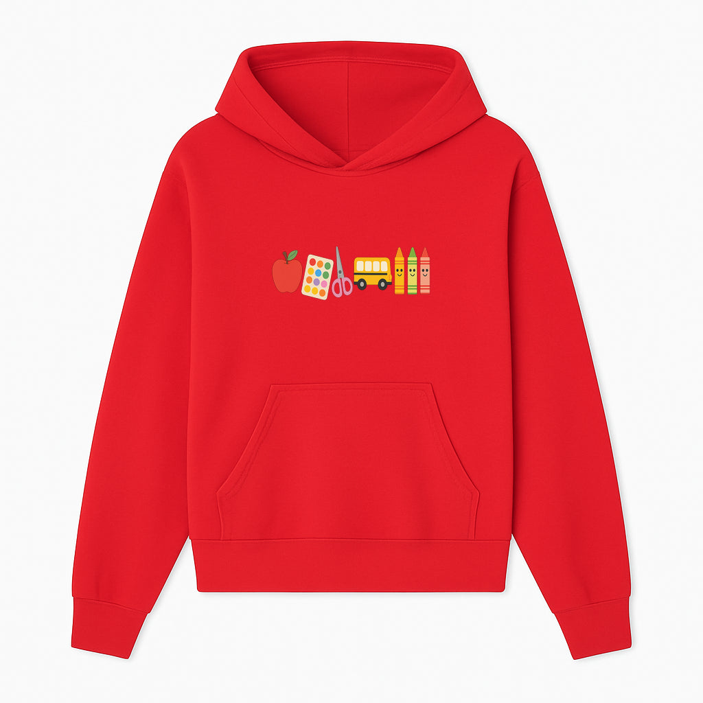 Colorful Kids' School Supplies Wall Art D cor - Apple, Crayons, Scissors & Bus - Classroom or Playroom Decoration - Hoodie 1758093355337.jpg
