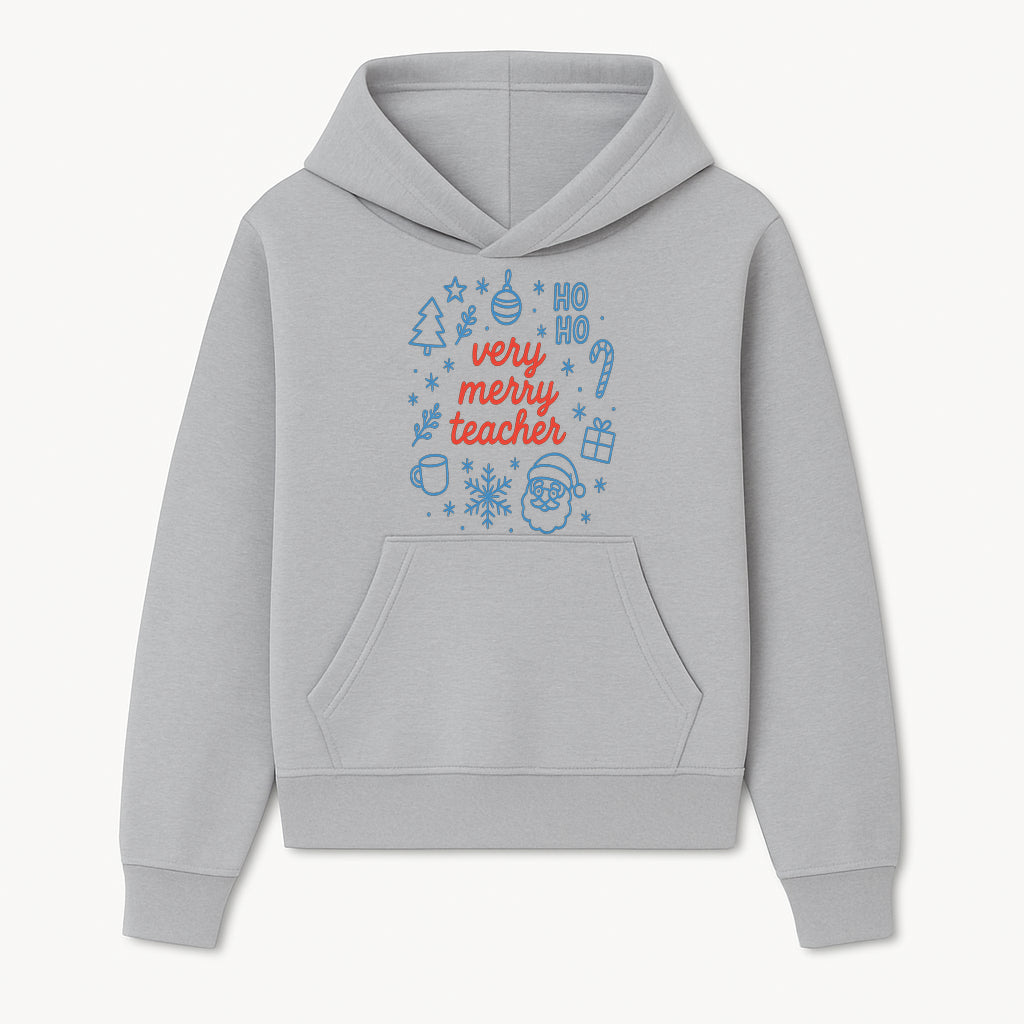 Very Merry Teacher Christmas Design - Festive Holiday Gift, Teacher Appreciation, Cute Santa, and Winter Elements - Hoodie 1758093355365.jpg
