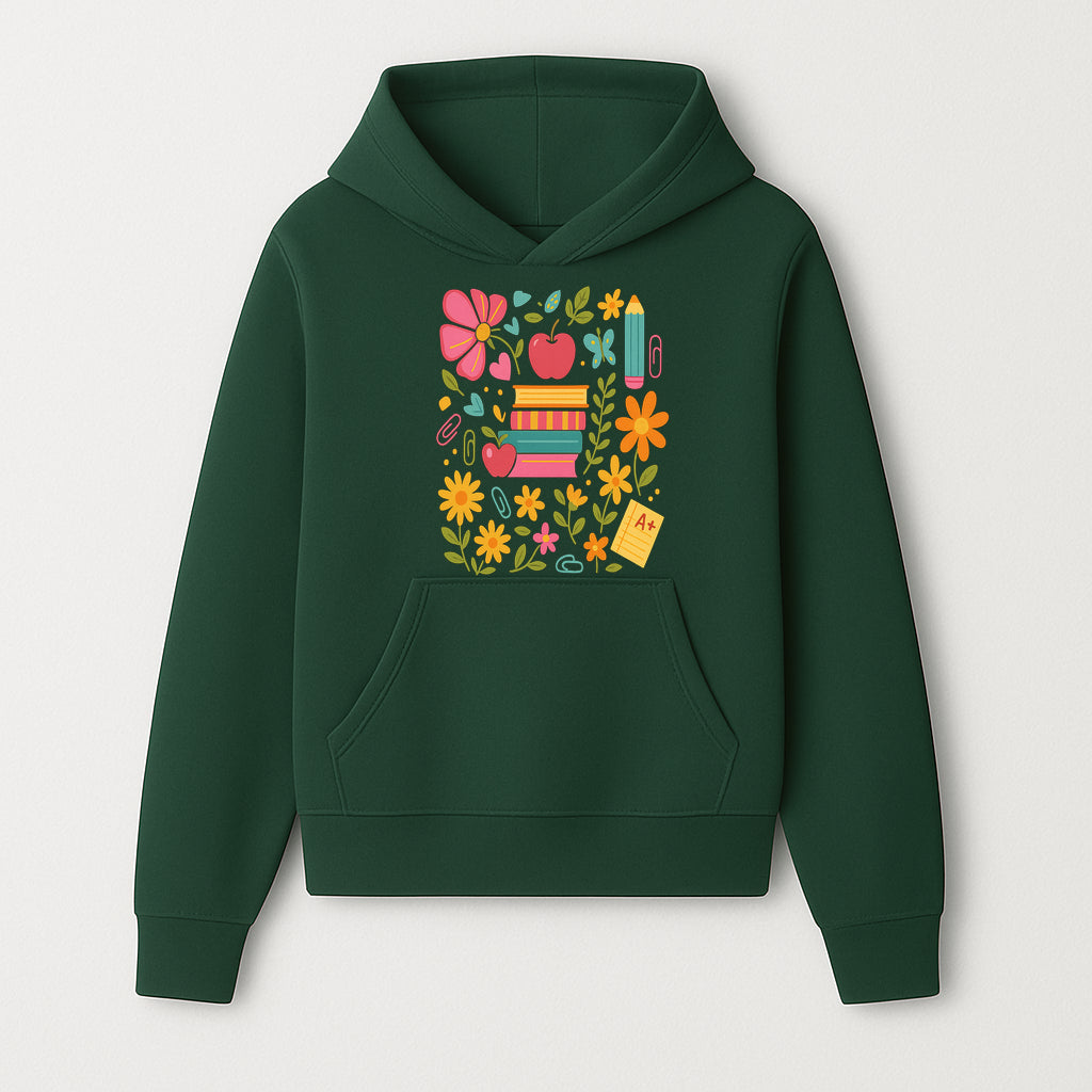 Colorful Back-to-School Illustration with Books, Flowers, and Apples, Perfect for Classroom Decor or Stationery - Hoodie 1758093355477.jpg
