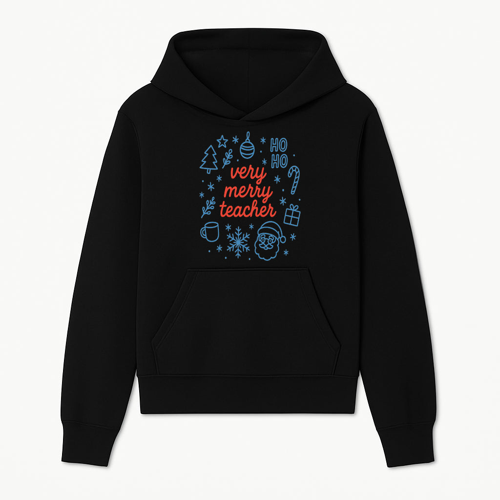Very Merry Teacher Christmas Design - Festive Holiday Gift, Teacher Appreciation, Cute Santa, and Winter Elements - Hoodie 1758093355522.jpg