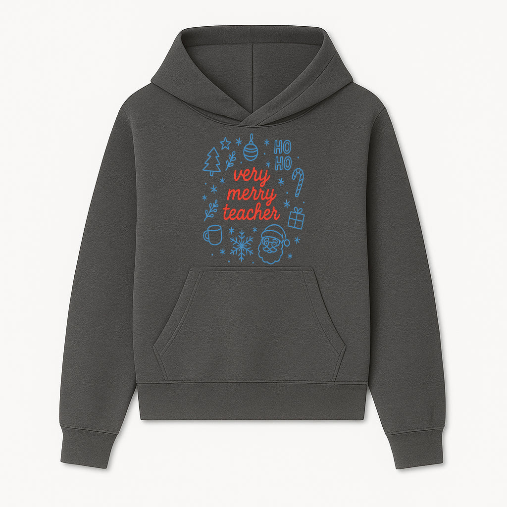 Very Merry Teacher Christmas Design - Festive Holiday Gift, Teacher Appreciation, Cute Santa, and Winter Elements - Hoodie 1758093355657.jpg