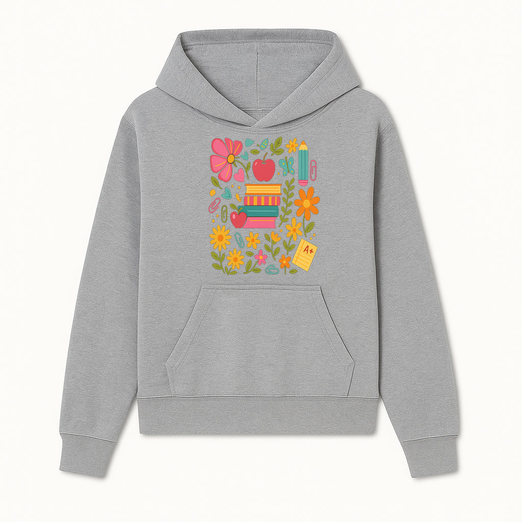 Colorful Back-to-School Illustration with Books, Flowers, and Apples, Perfect for Classroom Decor or Stationery - Hoodie 1758093355660.jpg