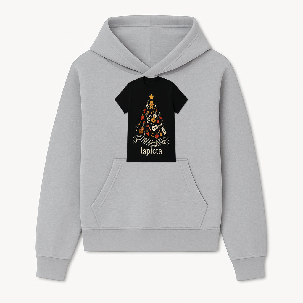 Music-Themed Christmas Tree T-Shirt, Musical Notes & Gingerbread Design, Holiday Apparel for Music Lovers, Casual Festive Tee - Hoodie 1758093355851.jpg