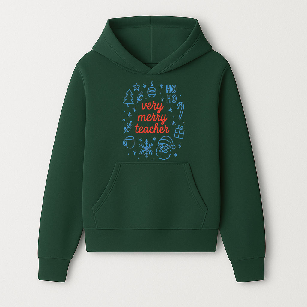 Very Merry Teacher Christmas Design - Festive Holiday Gift, Teacher Appreciation, Cute Santa, and Winter Elements - Hoodie 1758093355863.jpg