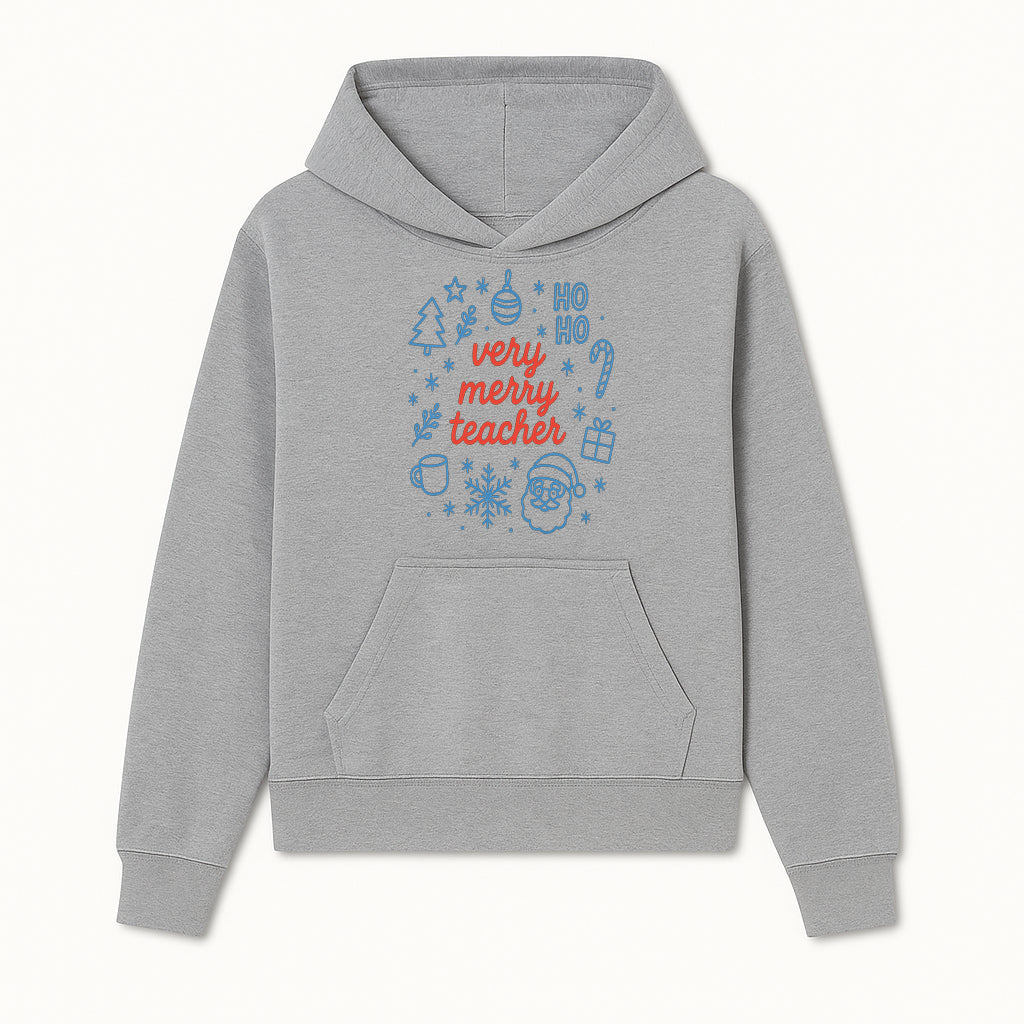 Very Merry Teacher Christmas Design - Festive Holiday Gift, Teacher Appreciation, Cute Santa, and Winter Elements - Hoodie 1758093356034.jpg