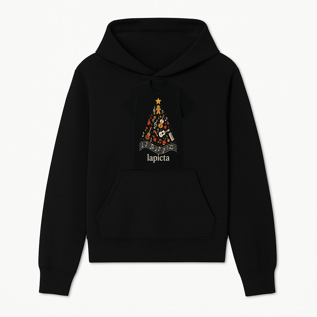 Music-Themed Christmas Tree T-Shirt, Musical Notes & Gingerbread Design, Holiday Apparel for Music Lovers, Casual Festive Tee - Hoodie 1758093356035.jpg