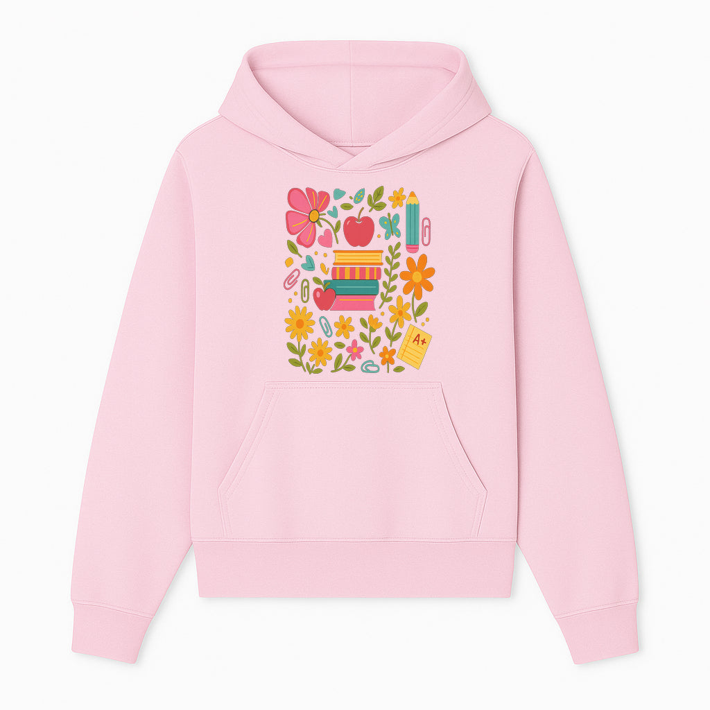 Colorful Back-to-School Illustration with Books, Flowers, and Apples, Perfect for Classroom Decor or Stationery - Hoodie 1758093356057.jpg