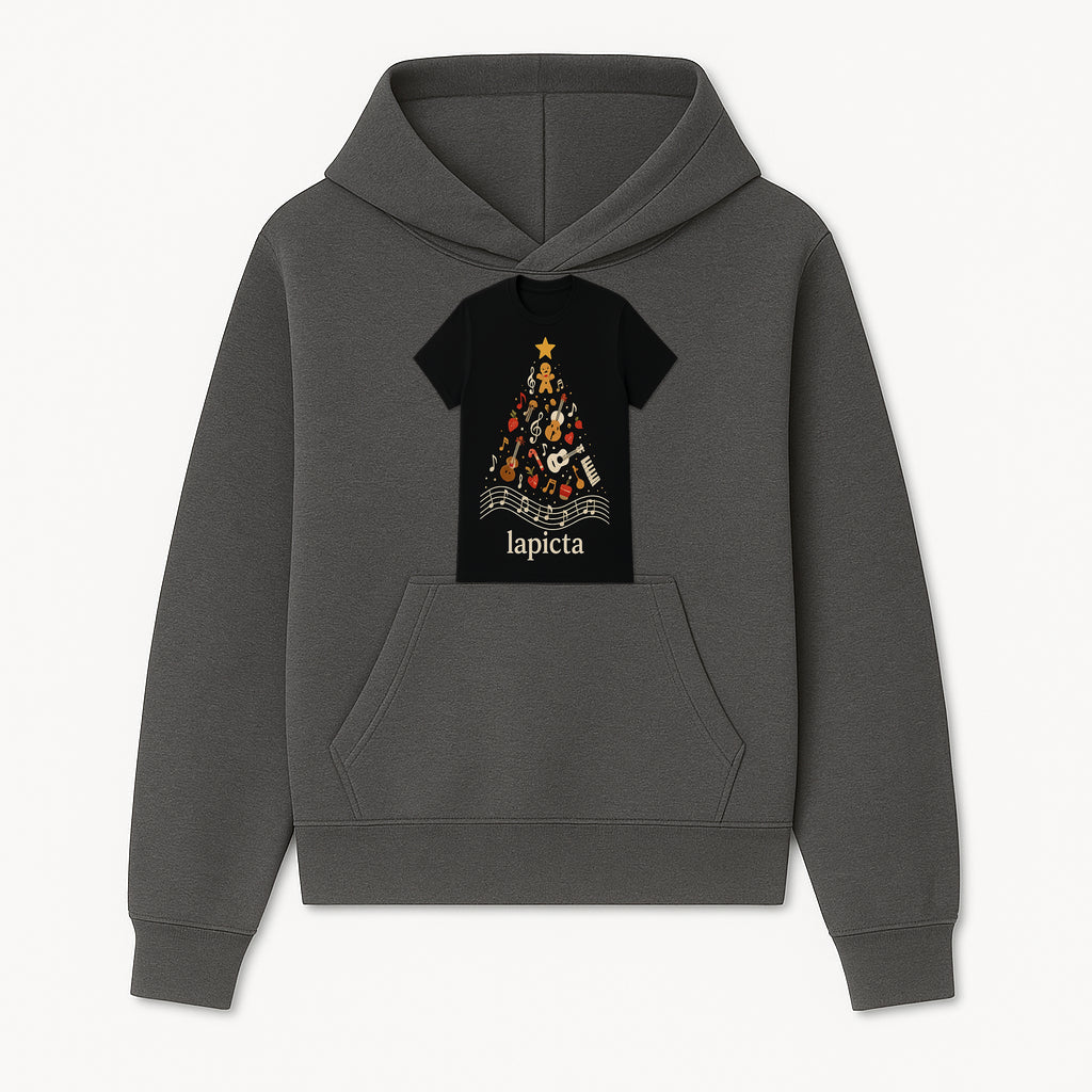 Music-Themed Christmas Tree T-Shirt, Musical Notes & Gingerbread Design, Holiday Apparel for Music Lovers, Casual Festive Tee - Hoodie 1758093356144.jpg