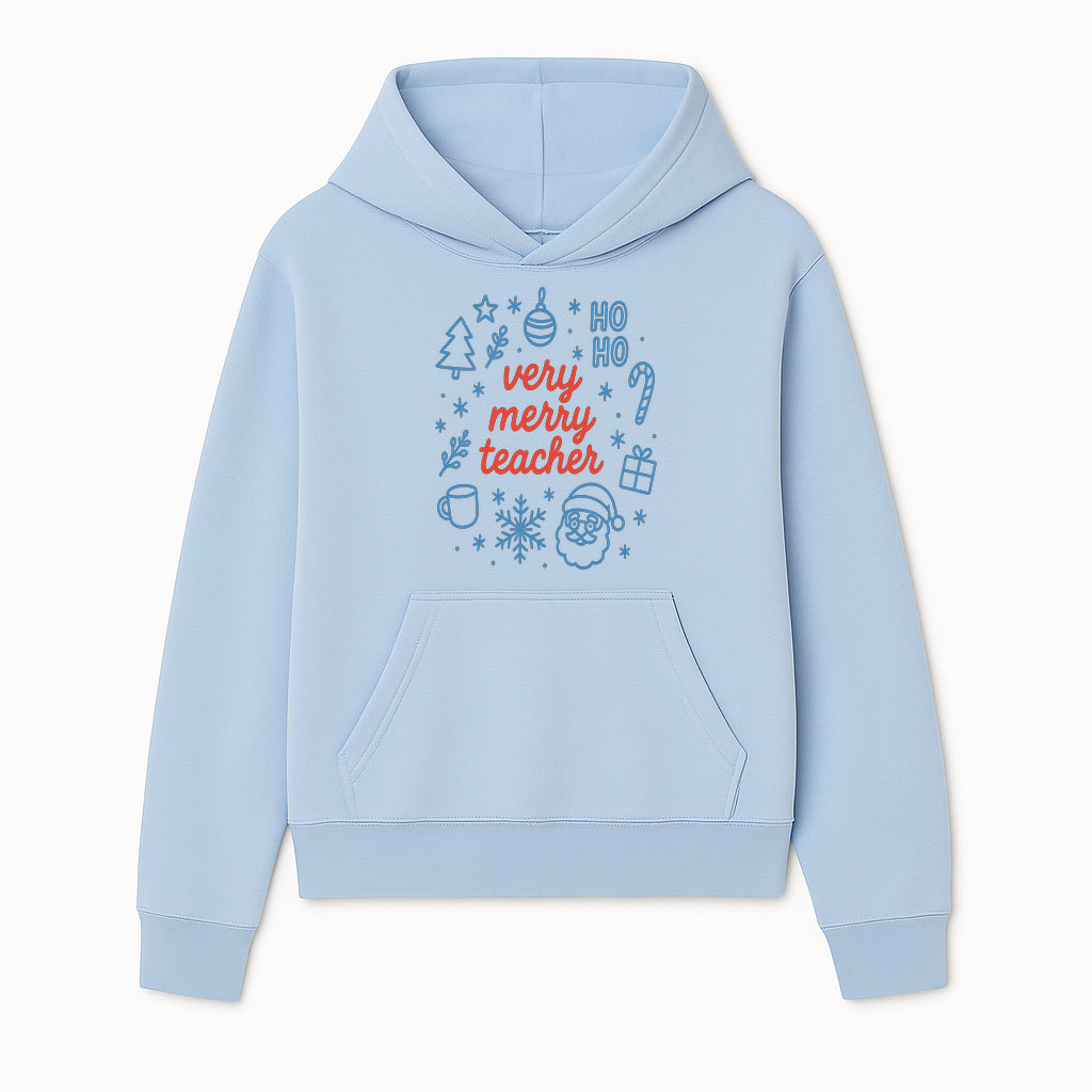 Very Merry Teacher Christmas Design - Festive Holiday Gift, Teacher Appreciation, Cute Santa, and Winter Elements - Hoodie 1758093356211.jpg