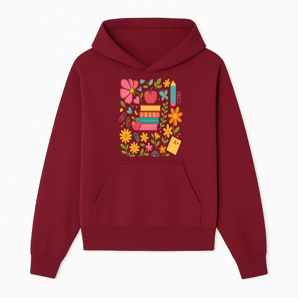 Colorful Back-to-School Illustration with Books, Flowers, and Apples, Perfect for Classroom Decor or Stationery - Hoodie 1758093356234.jpg