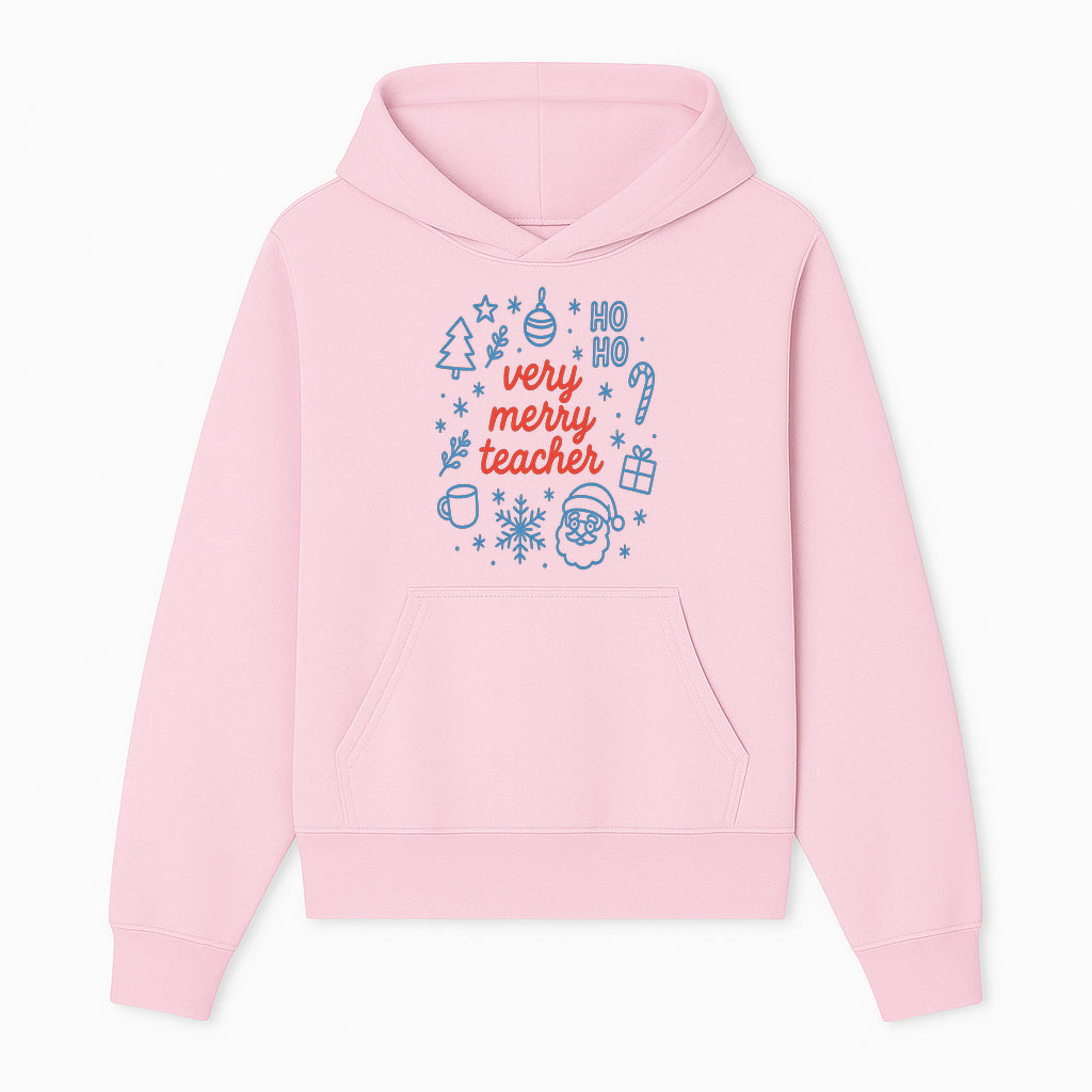 Very Merry Teacher Christmas Design - Festive Holiday Gift, Teacher Appreciation, Cute Santa, and Winter Elements - Hoodie 1758093356382.jpg