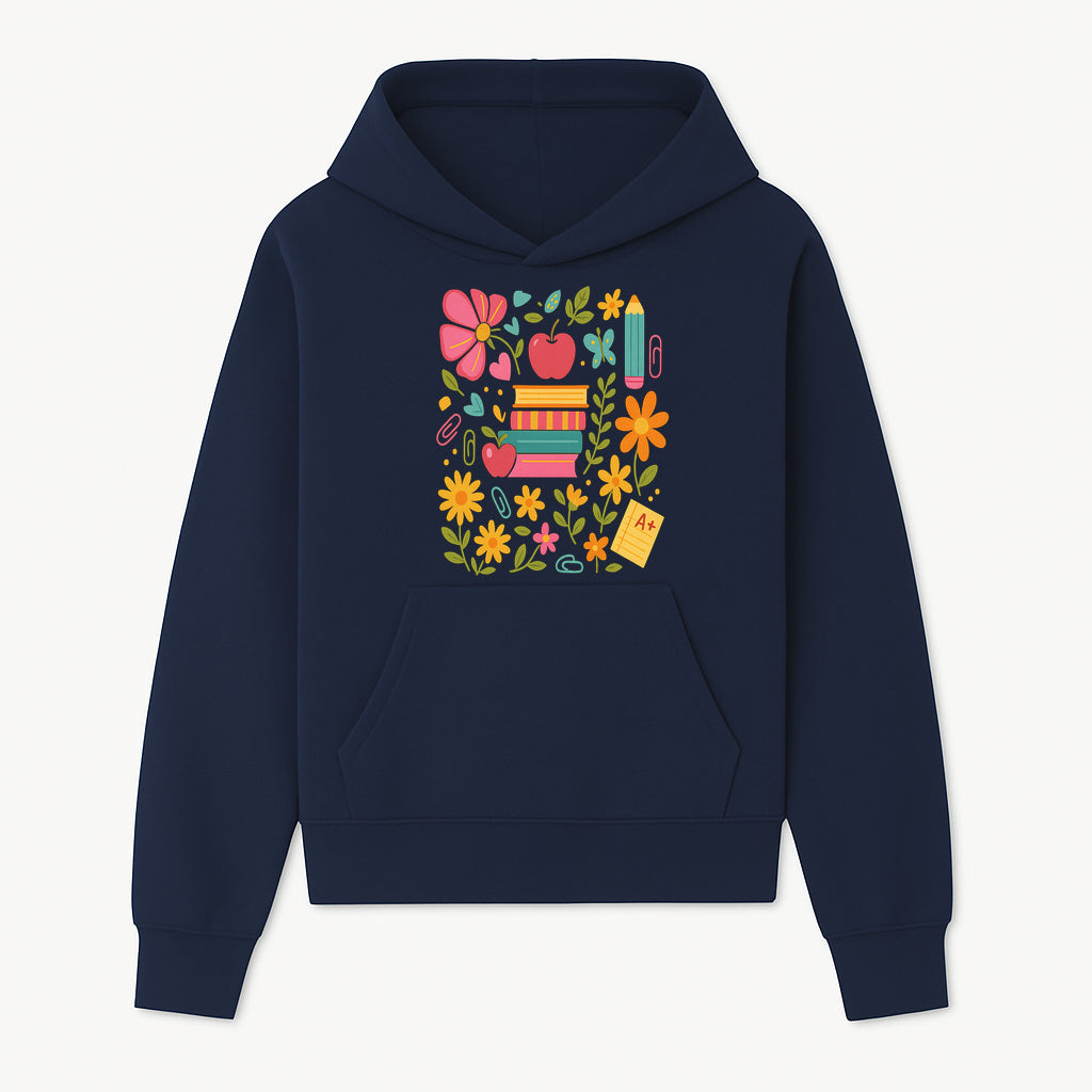Colorful Back-to-School Illustration with Books, Flowers, and Apples, Perfect for Classroom Decor or Stationery - Hoodie 1758093356402.jpg