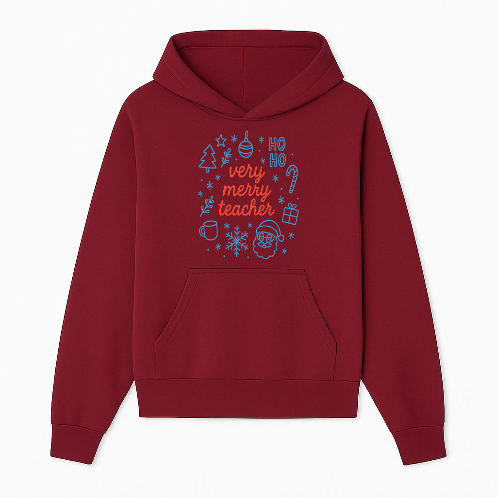 Very Merry Teacher Christmas Design - Festive Holiday Gift, Teacher Appreciation, Cute Santa, and Winter Elements - Hoodie 1758093356550.jpg