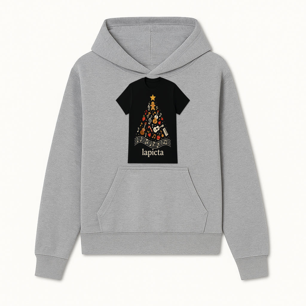 Music-Themed Christmas Tree T-Shirt, Musical Notes & Gingerbread Design, Holiday Apparel for Music Lovers, Casual Festive Tee - Hoodie 1758093356592.jpg