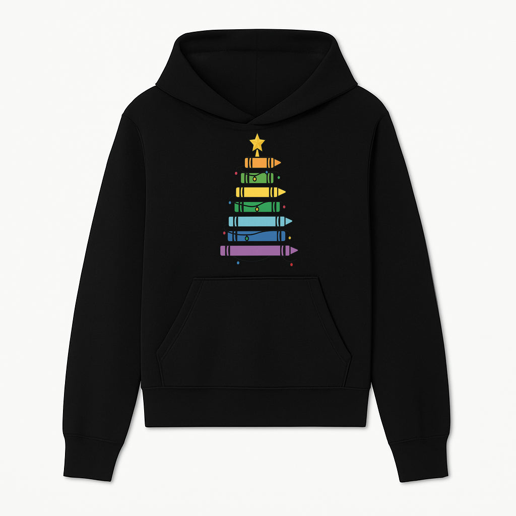 Crayon Christmas Tree Art Print - Colorful Holiday Decor, Fun Kids' Room Decoration, Unique Christmas Gift Idea - Hoodie 1758093356603.jpg