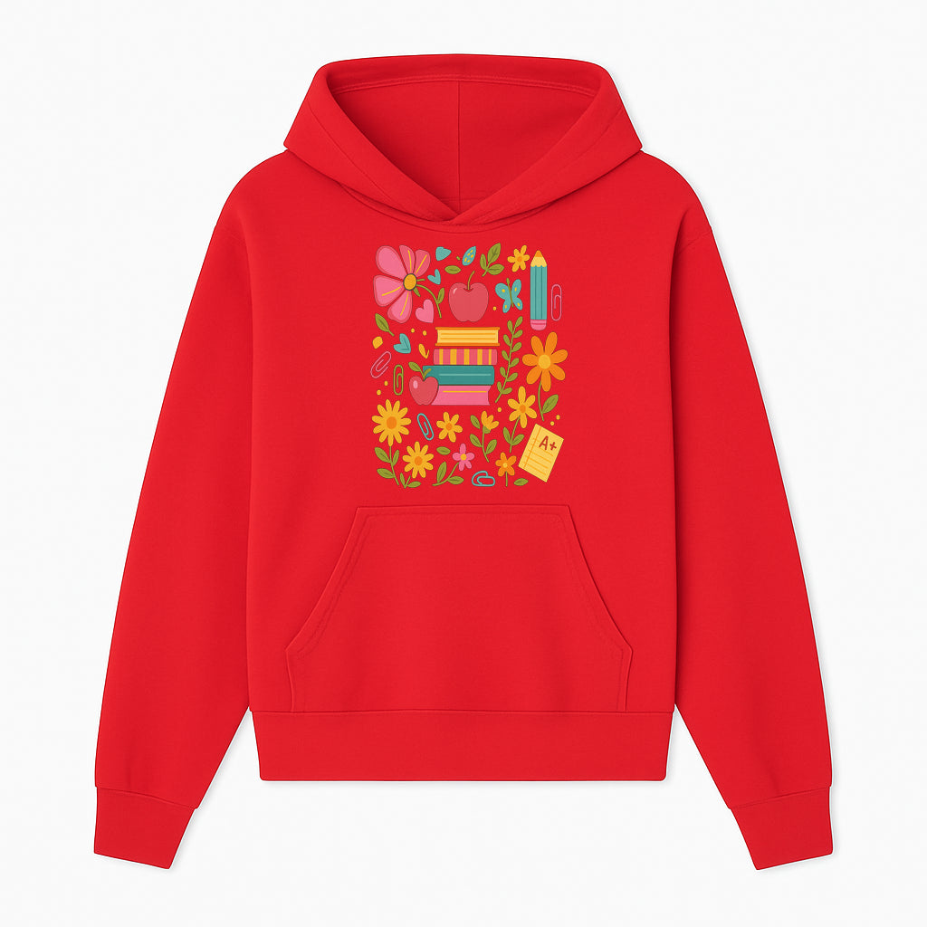 Colorful Back-to-School Illustration with Books, Flowers, and Apples, Perfect for Classroom Decor or Stationery - Hoodie 1758093356629.jpg