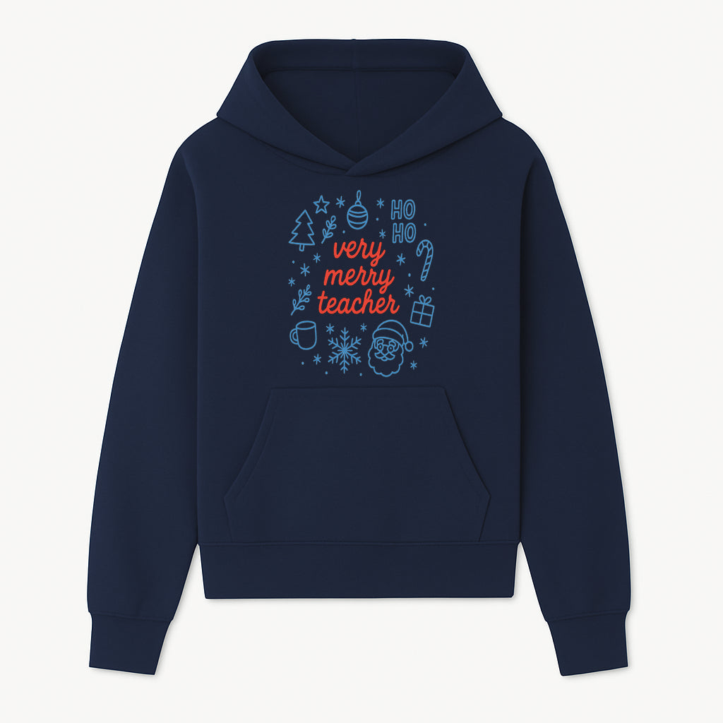 Very Merry Teacher Christmas Design - Festive Holiday Gift, Teacher Appreciation, Cute Santa, and Winter Elements - Hoodie 1758093356705.jpg