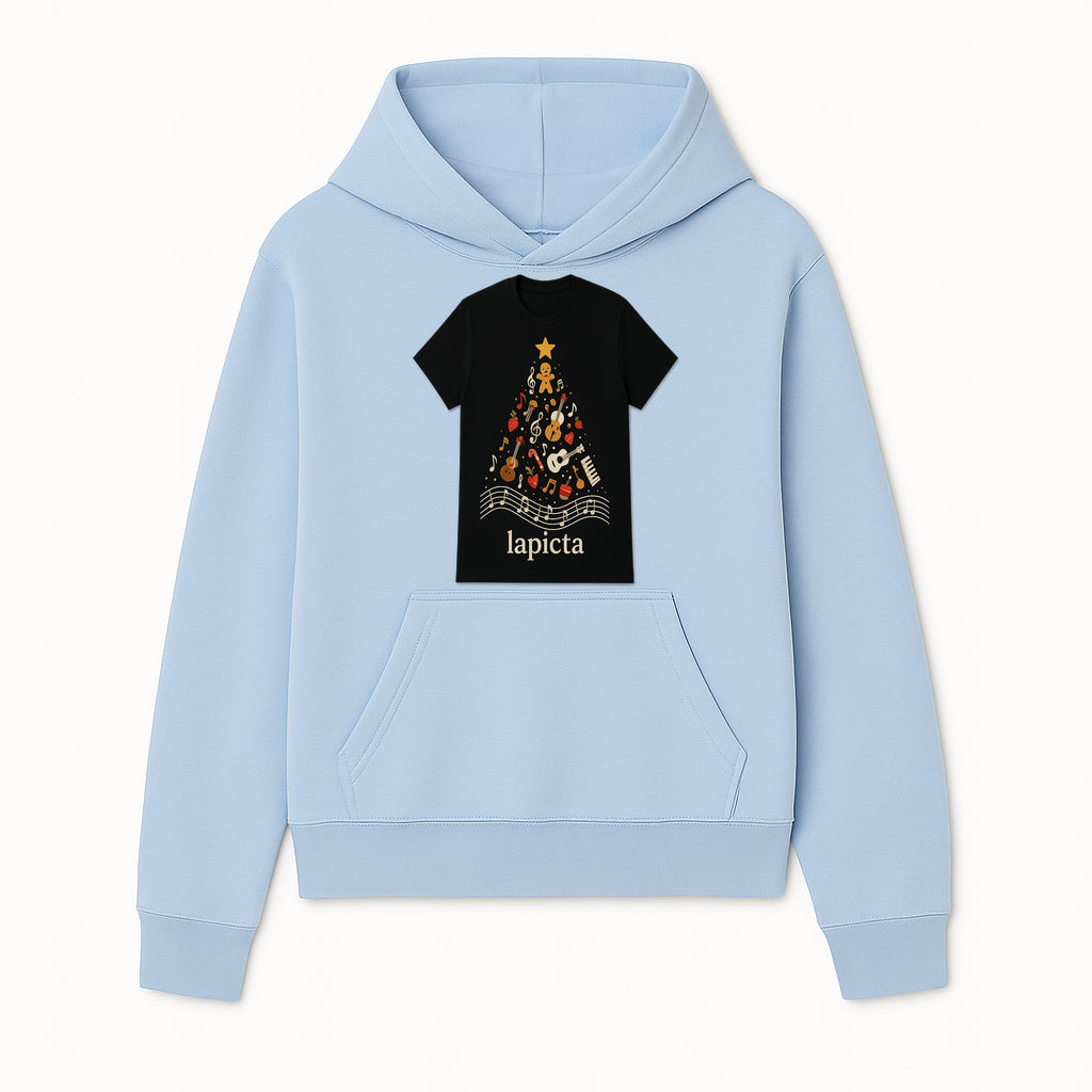 Music-Themed Christmas Tree T-Shirt, Musical Notes & Gingerbread Design, Holiday Apparel for Music Lovers, Casual Festive Tee - Hoodie 1758093356796.jpg