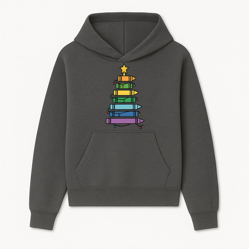 Crayon Christmas Tree Art Print - Colorful Holiday Decor, Fun Kids' Room Decoration, Unique Christmas Gift Idea - Hoodie 1758093356821.jpg