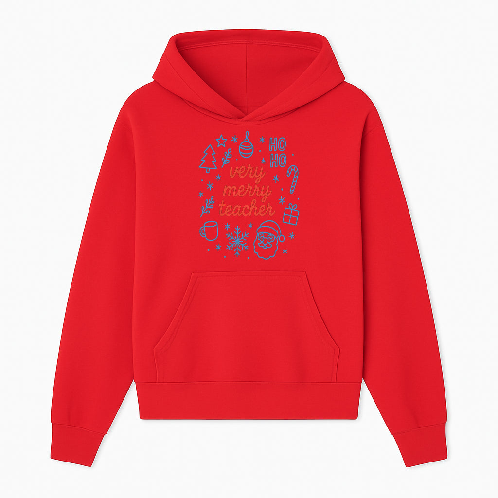Very Merry Teacher Christmas Design - Festive Holiday Gift, Teacher Appreciation, Cute Santa, and Winter Elements - Hoodie 1758093356919.jpg