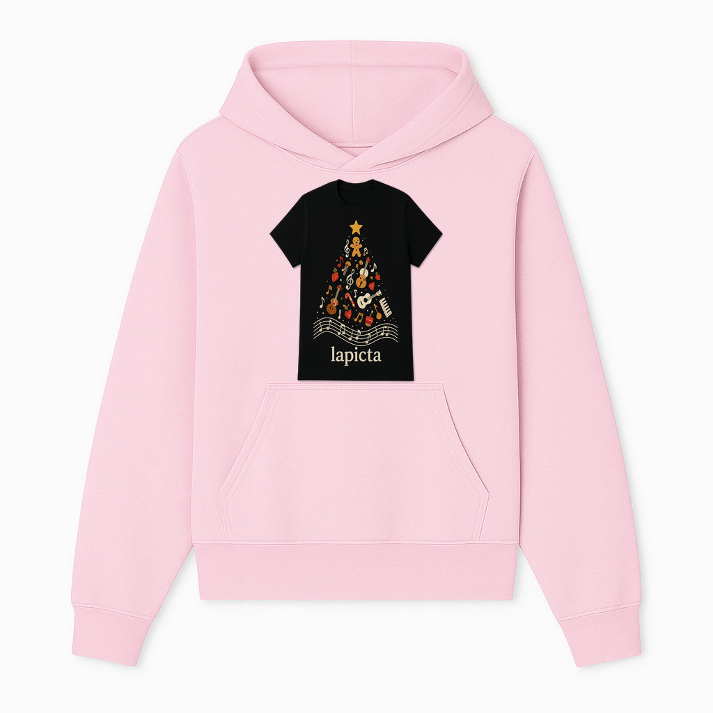 Music-Themed Christmas Tree T-Shirt, Musical Notes & Gingerbread Design, Holiday Apparel for Music Lovers, Casual Festive Tee - Hoodie 1758093356921.jpg