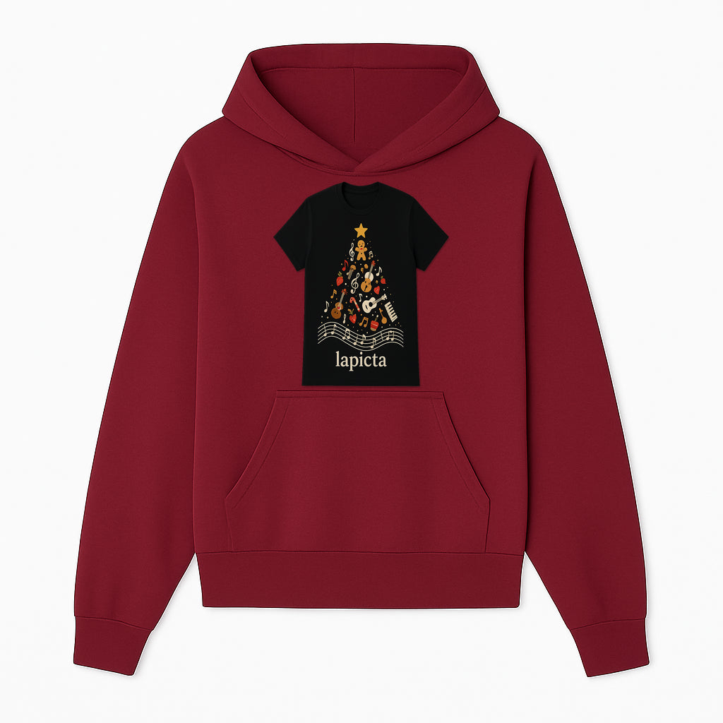 Music-Themed Christmas Tree T-Shirt, Musical Notes & Gingerbread Design, Holiday Apparel for Music Lovers, Casual Festive Tee - Hoodie 1758093357072.jpg