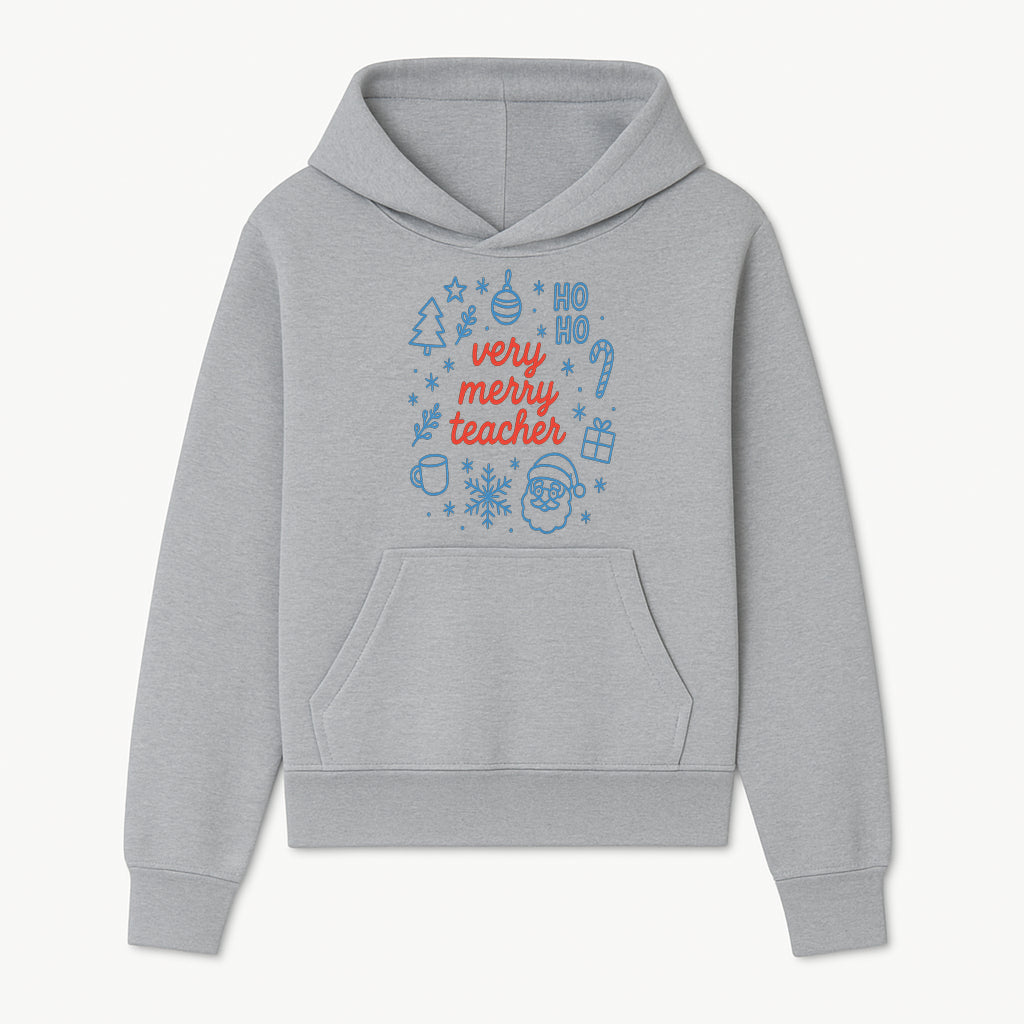 Very Merry Teacher Christmas Design - Festive Holiday Gift, Teacher Appreciation, Cute Santa, and Winter Elements - Hoodie 1758093357122.jpg