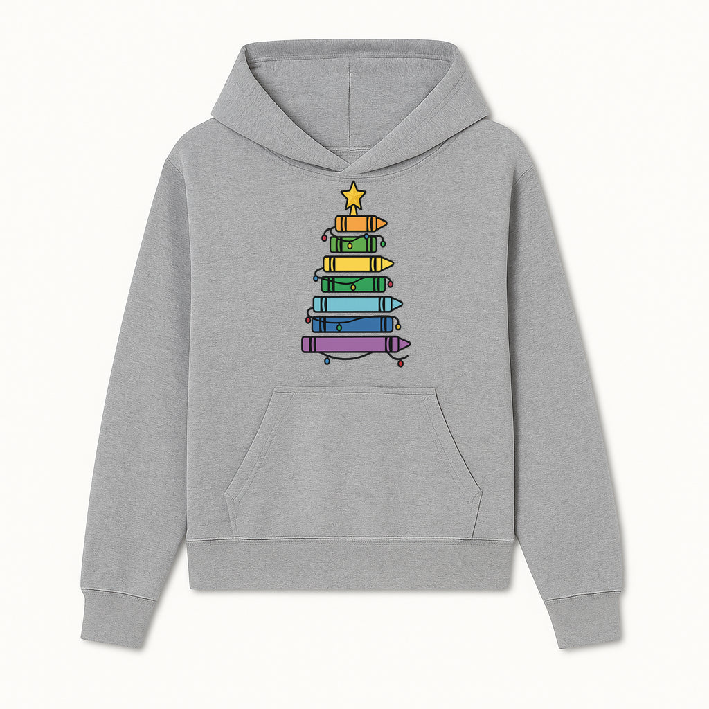 Crayon Christmas Tree Art Print - Colorful Holiday Decor, Fun Kids' Room Decoration, Unique Christmas Gift Idea - Hoodie 1758093357167.jpg