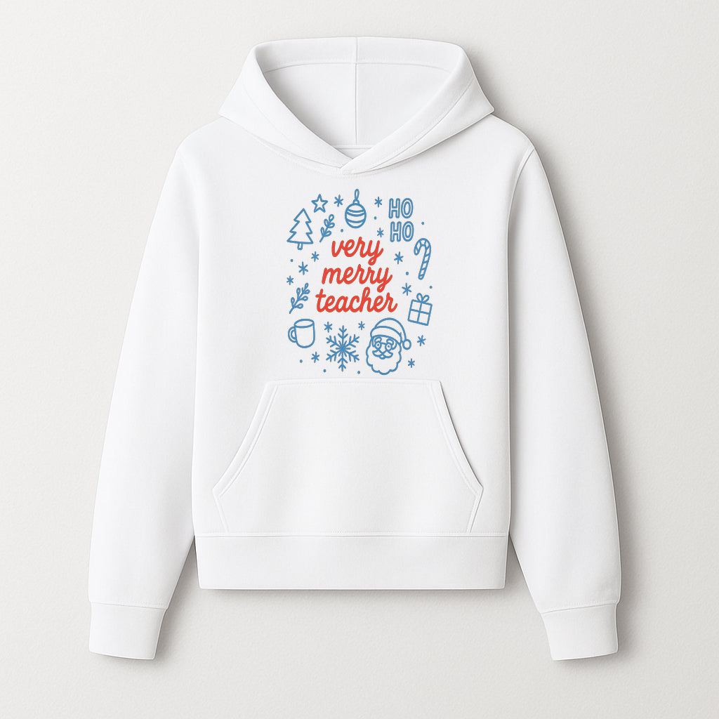 Very Merry Teacher Christmas Design - Festive Holiday Gift, Teacher Appreciation, Cute Santa, and Winter Elements - Hoodie 1758093357295.jpg
