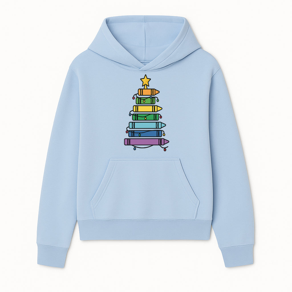 Crayon Christmas Tree Art Print - Colorful Holiday Decor, Fun Kids' Room Decoration, Unique Christmas Gift Idea - Hoodie 1758093357335.jpg