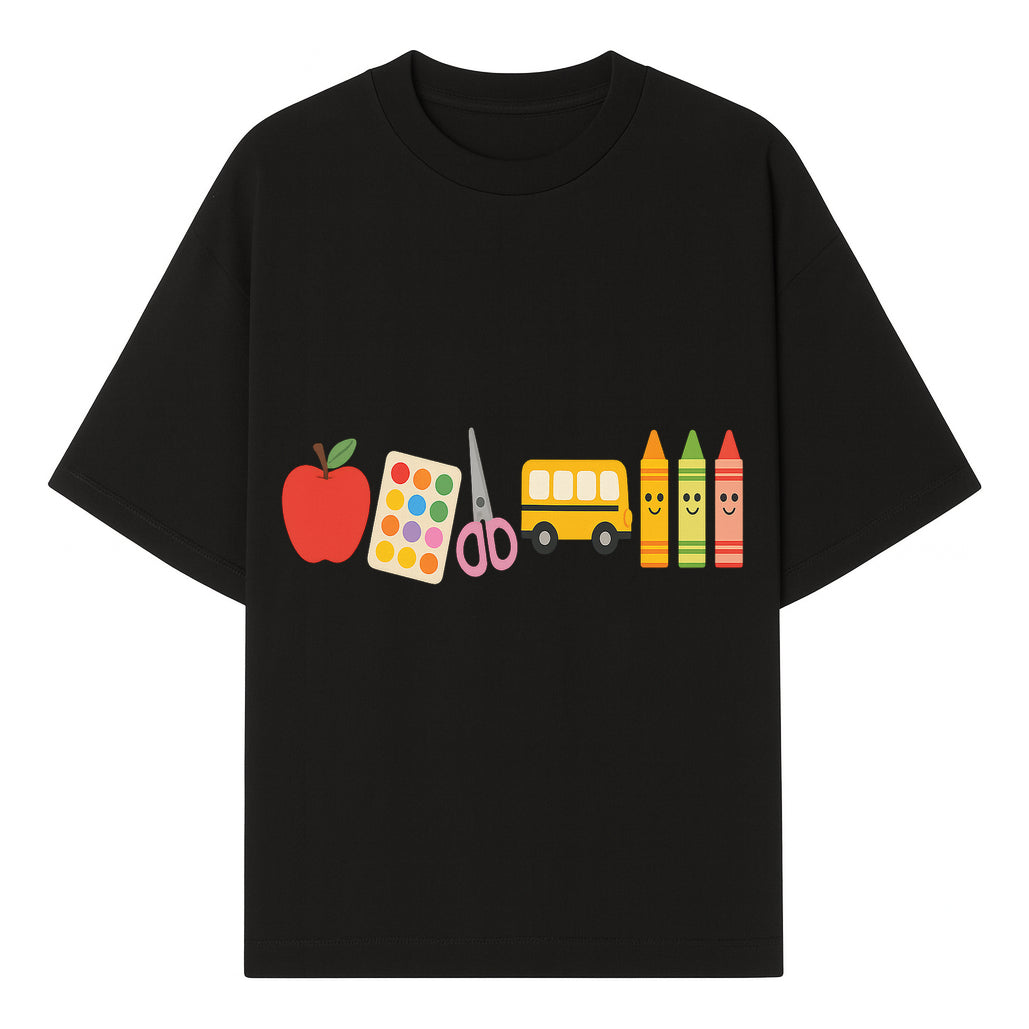 Colorful Kids' School Supplies Wall Art D cor - Apple, Crayons, Scissors & Bus - Classroom or Playroom Decoration - T-shirt 1758093357386.jpg