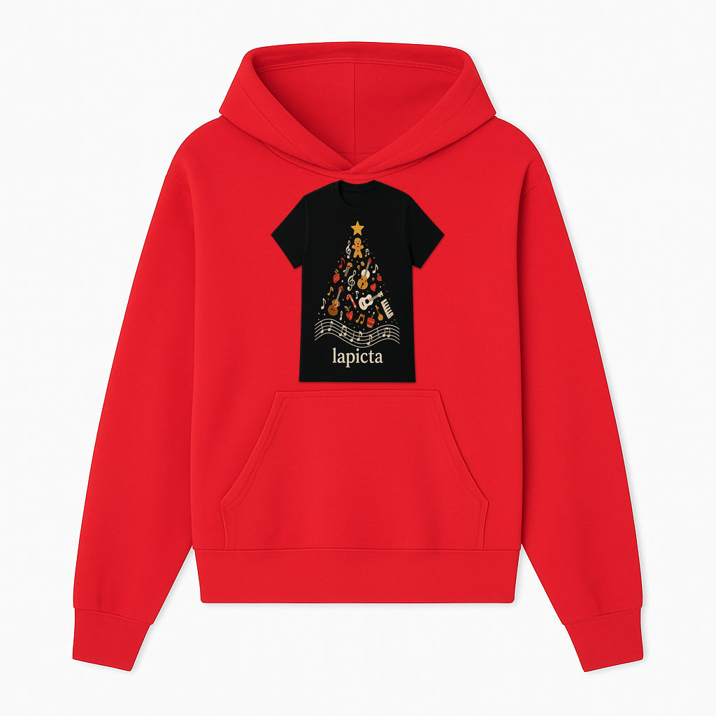 Music-Themed Christmas Tree T-Shirt, Musical Notes & Gingerbread Design, Holiday Apparel for Music Lovers, Casual Festive Tee - Hoodie 1758093357443.jpg