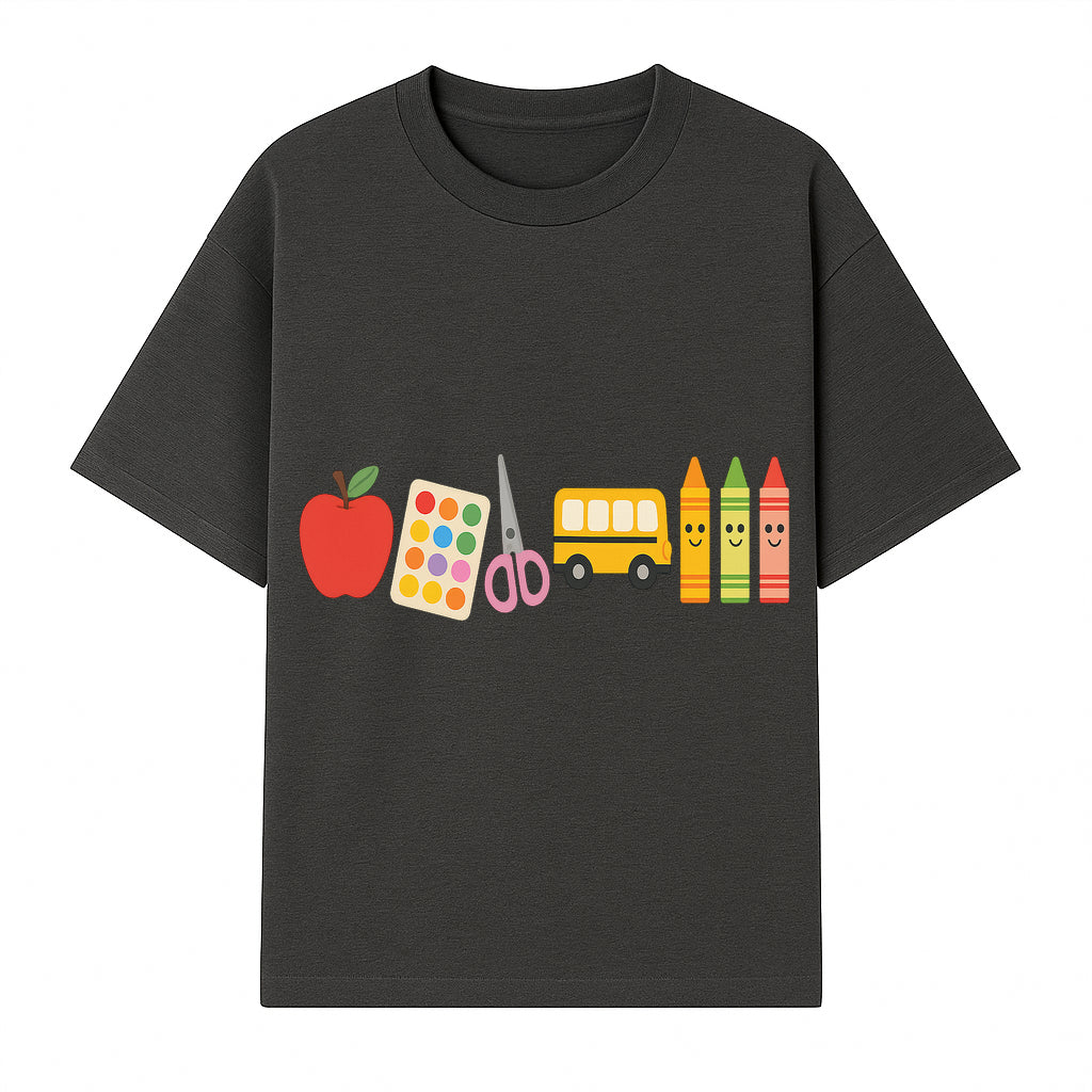 Colorful Kids' School Supplies Wall Art D cor - Apple, Crayons, Scissors & Bus - Classroom or Playroom Decoration - T-shirt 1758093357561.jpg