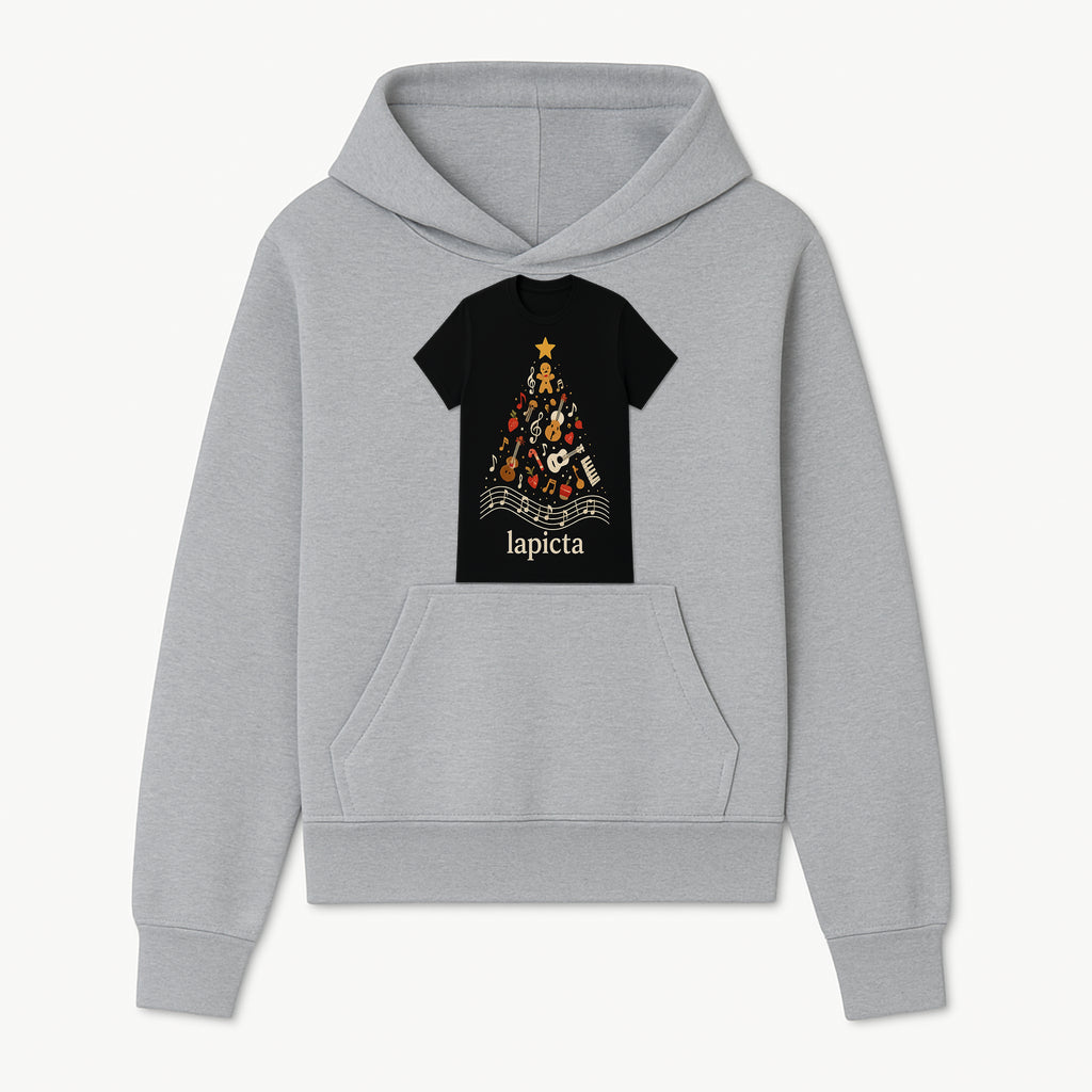 Music-Themed Christmas Tree T-Shirt, Musical Notes & Gingerbread Design, Holiday Apparel for Music Lovers, Casual Festive Tee - Hoodie 1758093357609.jpg